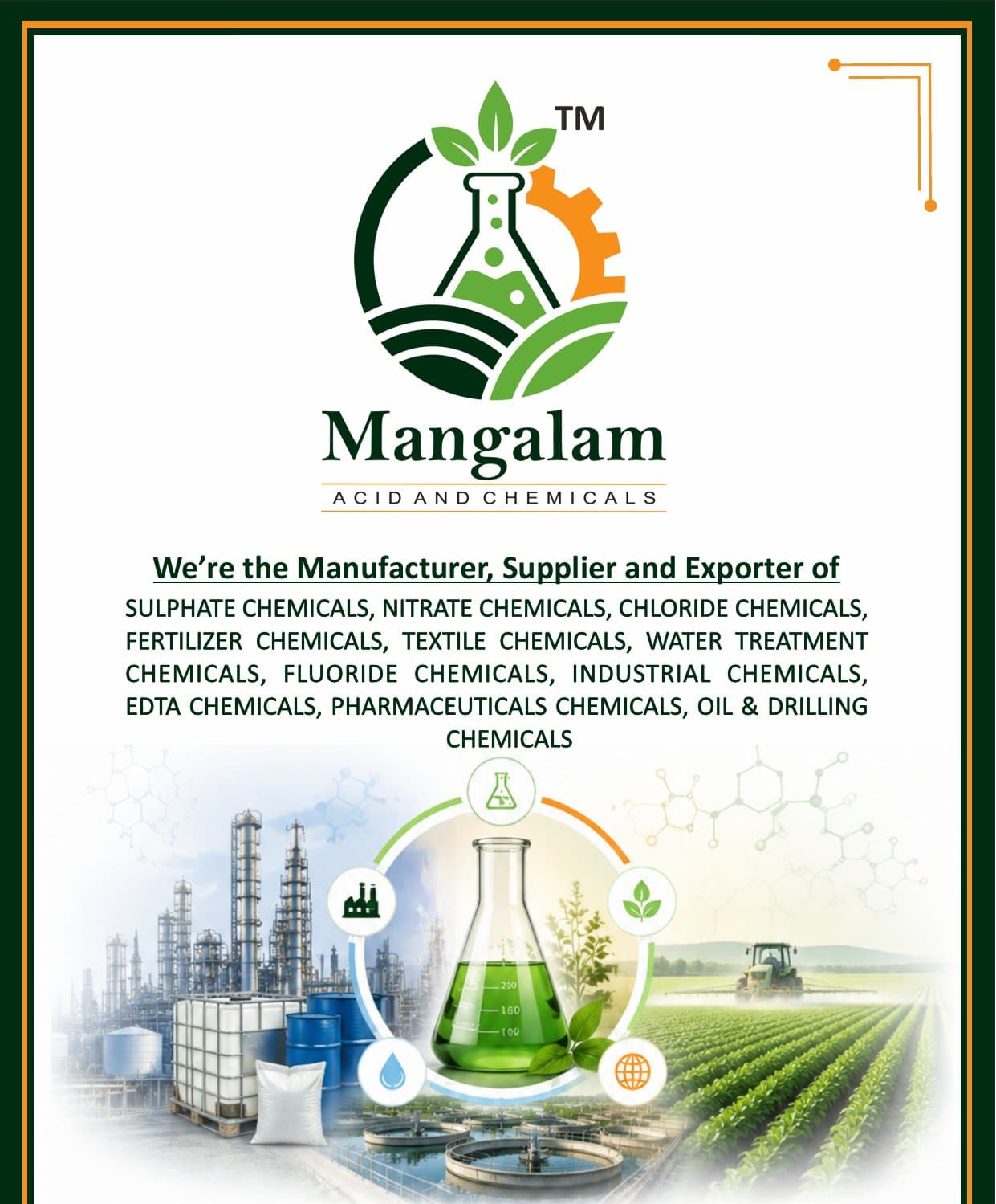 Cover page of the real MAAC product catalogue, listing every chemical category the company supplies.