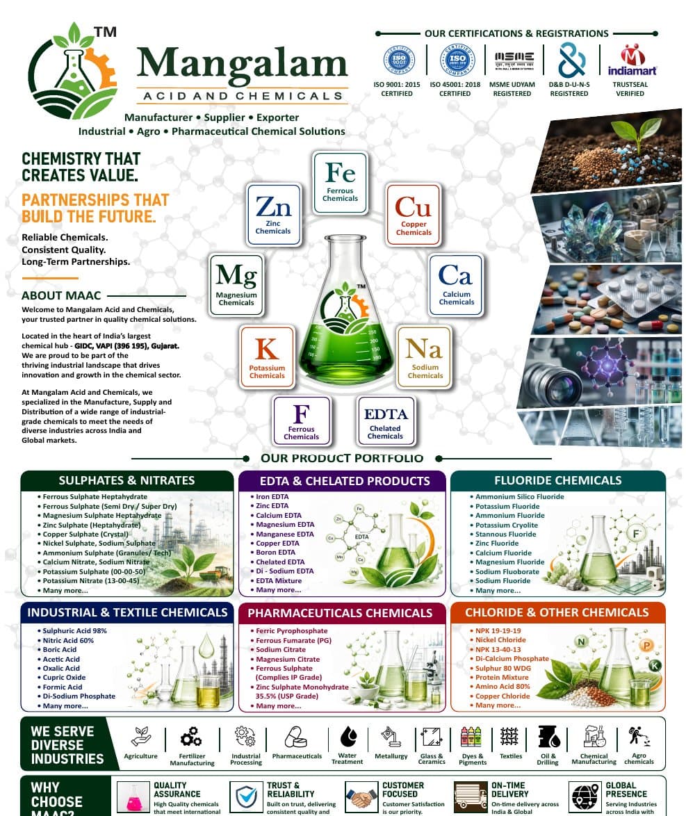 MAAC's one-page company profile sheet, summarizing their product portfolio, certifications, and industries served.